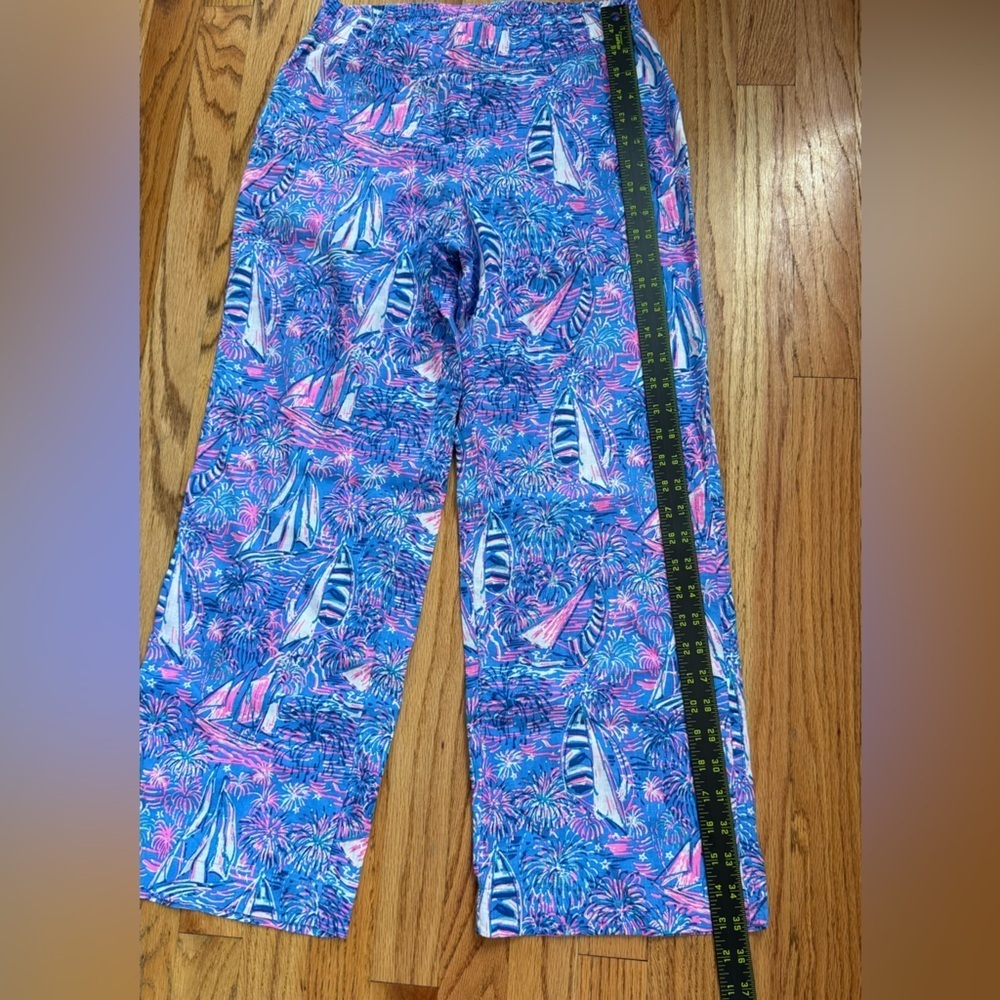 Lilly Pulitzer  Deri Linen Palazzo Boca Blue Its A Sailabration XS - Picture 5 of 8